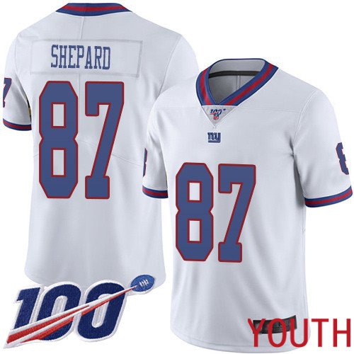 Youth New York Giants 87 Sterling Shepard Limited White Rush Vapor Untouchable 100th Season Football NFL Jersey